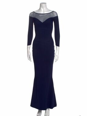 Chiara Boni Navy Long Sleeve Sheer Yoke Gown